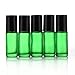 Elfenstall- 5pcs Thick 5ml(1/6oz) Roll on Glass Bottle Frosted Green for Essential Oil Empty Aromatherapy Perfume Bottle - Refillable w/Stainless Steel Roller Ball 3ml Pipette Dropper