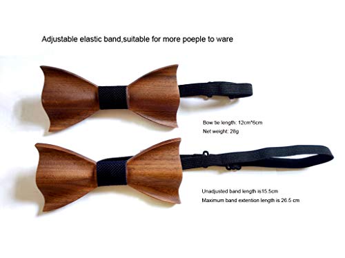 Mens Wooden Bow Tie with Matching Pocket Square Cufflinks Set Classic Handmade (dark blue)