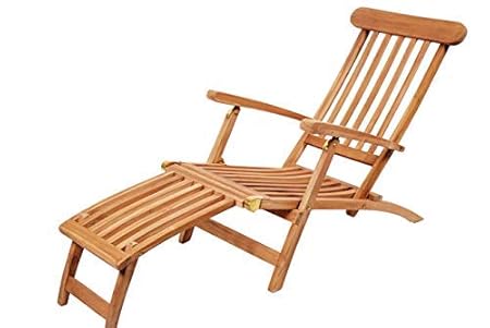 Spetebo Massiver Teak Deckchair mit Verstellbarer Rückenlehne