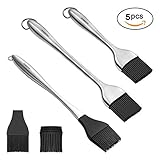 Hcomine Set Of 5 Basting Brush, Pastry Silicone/Grill/BBQ/Sauce/Butter/Oil Brush With Flexible Heatproof Stainless Steel Handle 12