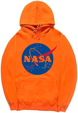 frose Men Fashion NASA Logo Print Hoodie Sweatshirt With Kangaroo Pocket