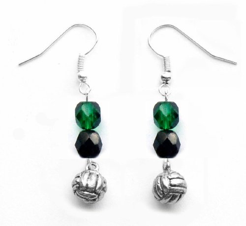 "Water Polo Ball" Water Polo Earrings (Team Colors Forest Green & Black)