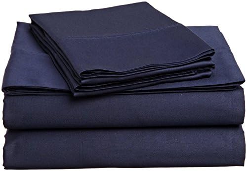 LaxLinen-100% Egyptian Cotton Fitted Sheet + 2Pillow Case (+30 inch) Extra Deep Pocket Emperor, Navy Blue Solid 600 Thread Count