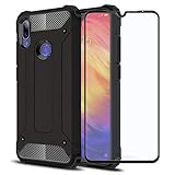 FaDream for Xiaomi Redmi Note 7 / Redmi Note 7 Pro Case, 2 in 1 Shockproof Hybrid Dual Layer Heavy Duty Protective Cover with Tempered Glass Screen Protector(Black)