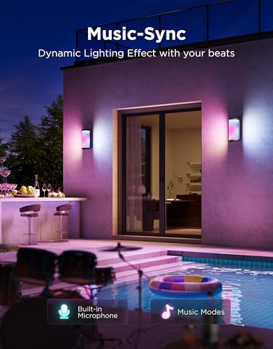 Govee Outdoor Wall Lights Pro, 2 Pack, 2000LM, RGBICWW 72-Zone Customization, Music-Sync, IP67 Waterproof for Outdoor Decor, Porch, Garage, Yard, Patio, Compatible with Alexa, Google Home and Matter