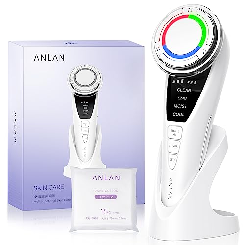 ANLAN Masajeador Facial para Antiarrugas y Reafirmante, 5EN1 Pro Maquina Estetica Antienvejecimiento, Cuidado Facial, Antiflacidez Cara y Cuello, Limpieza profunda, con algodón
