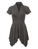 Made by Johnny MBJ WT1120 Womens Cross V Neck Short Sleeve Empire Line Panel Tunic Top XL Heather_Charcoal