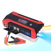 Portable Car Jump Starter Battery Pack 1000 Amp Peak 12V 12000mah Car Jump Starter Charger Booster Kit Box Case with USB Cable Tire Inflator Flashlight for Motorcycle Vehicles Trucks (Red)