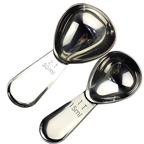 CoaGu Measuring Spoons Coffee Scoop Short Handle 18/8 Stainless Steel Tablespoon Exact Pack (1, 1(15ml) x1(30ml))