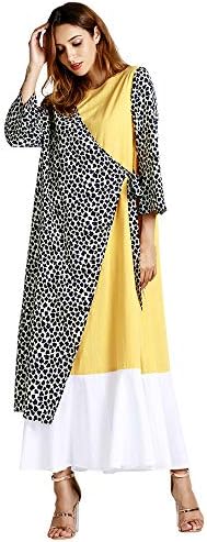 2019 Muslim Fashion Women's Leopard Print Long Sleeve Party Long Maxi Dress Robe