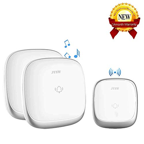 Wireless Doorbell with 2 Receivers Waterproof Doorbell Kit for Home Classroom Door Bell ChimeNo Battery Required, Colorful LED Flash and Sound, Adjustable 4 Level Volume & 38 Melodies