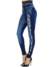 Leggings Benny & Louie para dama con estampado de vaquero sintético, elástico, largo, suave y cálido, pantalones