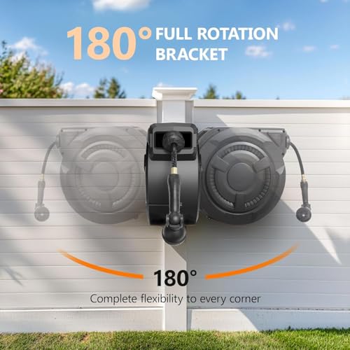 Wikiwiki Retractable Garden Hose Reel 1/2 in x 100 ft, Heavy Duty Wall Mounted Hose Reel with 10- Function Sprayer Nozzle, Any Length Lock/180°Swivel Bracket/Automatic Slow Return System/UV Resistant