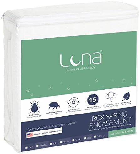 Luna Premium Waterproof zippered Bed Bug Proof Box Spring Encasement 9" Height - Full Size - Made In The USA