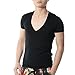 Zbrandy Men Deep V Neck T Shirts Low Cut Tee Shirts Fitted Vee Top Black XL