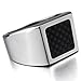 INBLUE Men's Stainless Steel Carbon Fiber Ring Silver Tone Black Checkered Square Size12