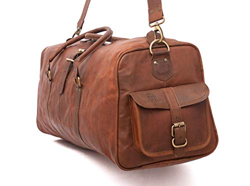 Leather Native New Large Men's Leather Vintage 24" Duffle Luggage Weekend Gym Overnight Travel Bag Great Gift For Men And Women Summer Sale! - Thumbnail 3