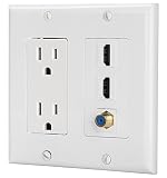 IBL-15A Power Outlet, 2 Port HDMI, 1 Coax Cable TV Gold-Plated F Type - Wall Plate in White