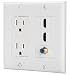 IBL-15A Power Outlet, 2 Port HDMI, 1 Coax Cable TV Gold-Plated F Type - Wall Plate in White