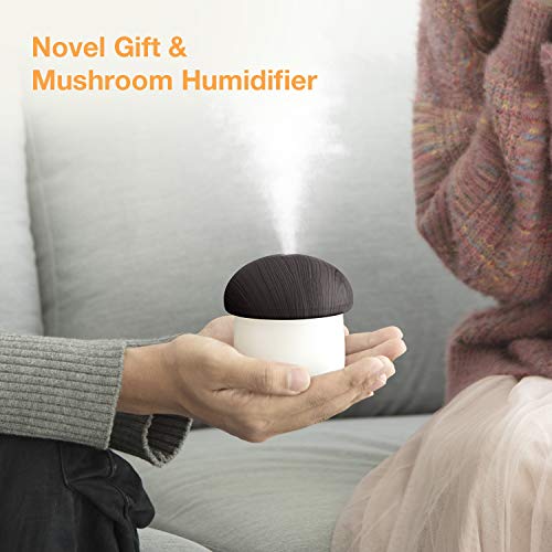 Mini Portable Car Humidifier for Travel, 250 ml Cool Mist Desk Personal Air Mushroom Humidifier with Night Lights, USB, Water Sprayer, Whisper-Quiet, Auto Shut-Off, Adjustable Mist Modes for Home,Baby