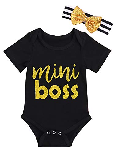 Newborn Baby Girl Clothes Mini Bodysuit and Headband Short Sleeve Outfits 12-18 Months Black