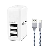XUZOU iPhone Charger,4.8A 24W 3-Port USB Portable Travel Wall Charger Adapter with Foldable Plug+6FT Extra Long Apple Lightning Cable Charging Cord for iPhone 7/7Plus/6S/6S Plus/6/5S/SE/5C