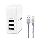 XUZOU iPhone Charger,4.8A 24W 3-Port USB Portable Travel Wall Charger Adapter with Foldable Plug+6FT Extra Long Apple Lightning Cable Charging Cord for iPhone 7/7Plus/6S/6S Plus/6/5S/SE/5C