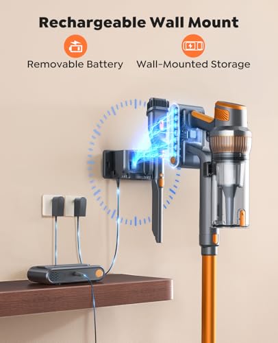 EzyTidy Cordless Vacuum Cleaner, 55KPa 650W 70Mins Stick Vacuum Cleaners for Home, Self-Standing Handheld Vacuum with 3.3Ft Extendable Hose, LED Touch Screen for Pet Hair/Floor/Carpet