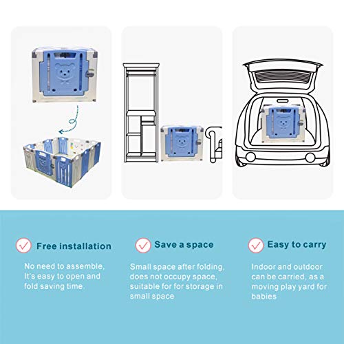 Baby Folding playpen Baby Playpen Kids Activity Centre Safety Play Yard Home Indoor Outdoor New Pen (White and Blue) - Thumbnail 7