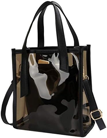 Women Cute Transparent Handbag, Girls PVC Clear Jelly Shoulder Bag Hologram Laser Tote Casual Crossbody Shoulder Bag with Lining Purse (Black)