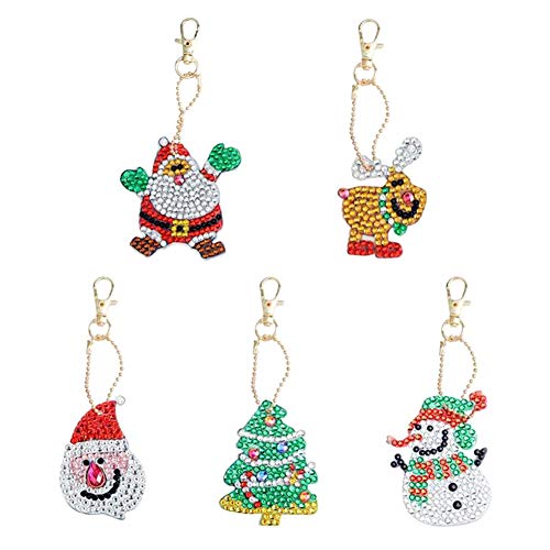 Christmas 5D DIY Key Chains Diamond Painting Santa Reindeer Xmas Tree Snowman Full Drill Rhinestone Mosaic Making Decorative Kits Pendant for Art Craft Key Ring Phone Charm Bag Decor (Christmas B)