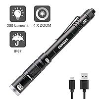 Rechargeable Pen Light Flashlight IP67 Waterproof with Pocket Clip 4-Zoom able, Prefect Pocket Flashlight for Inspection,Work,Repair