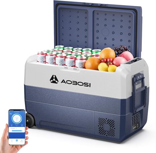 AAOBOSI Kompressor Kühlbox 50 L, Kühlbox Auto Mit APP-Steuerung, 12/24 V und 100-240 V kompressor kühlschrank, -20°C bis 20°C kompressorkühlbox für Au