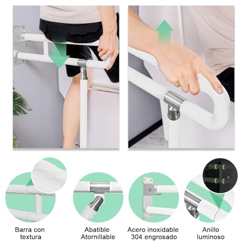 Barras de Agarre para Baño para Discapacitados Plegable Pasamanos Abatibles para Inodoro Mango Barras de Seguridad de Ayuda para Baño Rieles de Inodoro para Mayores Embarazadas Asa Sujeción de Ducha