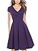 oxiuly Women's V-Neck Cap Sleeve Floral Casual Work Stretch Swing Dress OX233 (S, Purple Soild)