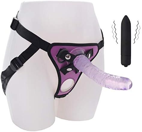Massage Toys Strap On Jelly Removable Fake Double Hole Strapon Harness for Men with 10 Mode Bullet Massage Toys Lesbian Interesting Products,Purple