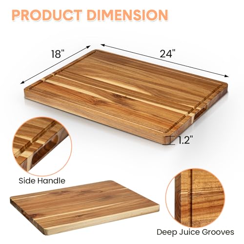 Garvee Large Acacia Wood Cutting Board 61x46cm, 3cm Thick Reversible Wooden Chopping Board with Deep Juice Groove & Handles, Edge Grain Butcher Block Board for Meat, Vegetables, Fruit