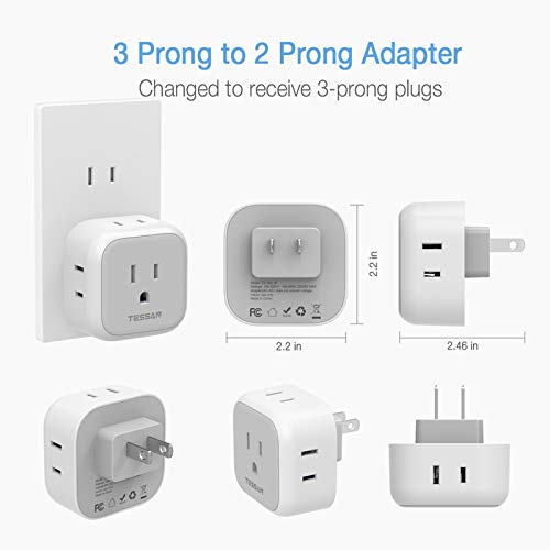 3 Prong to 2 Prong Adapter, TESSAN Japan Travel Power Adaptor, Type A