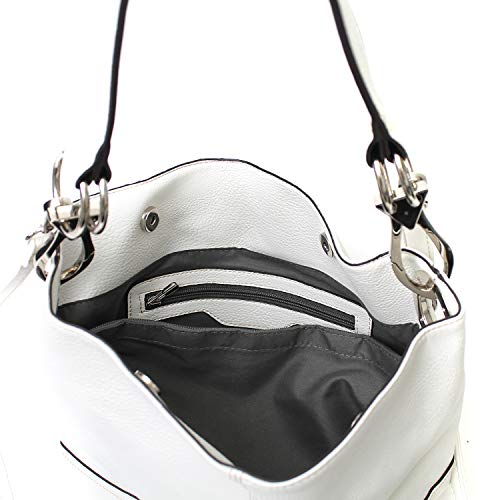 Americana Bucket Style Hobo Shoulder Bag with Big Snap Hook Hardware - Thumbnail 4