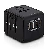 Travel Adapter, AMDISI 4 x Power Types, 4x USB Ports, Worldwide Adapter With US/AUS/UK/EU Plug,Works in 150 Countries(Black)