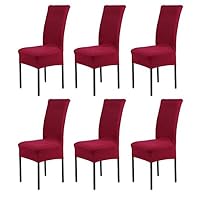 koobea Chair Covers Spandex Stretch Removable Slipcovers Washable Seat Cover for Dining and Living Room Wine (Pack of 6) Red