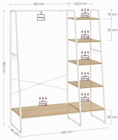 Stand Appendiabiti con Scarpiera, 5 Ripiani Portaoggetti