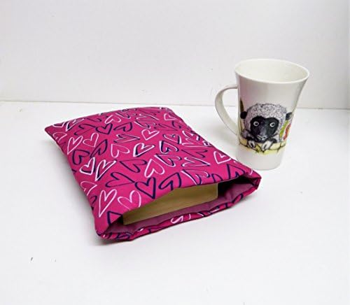 Pink hearts book jacket, paperback protector, Book sleeve, small book cover, gifts