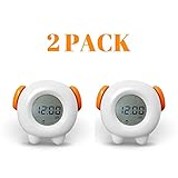 Toddler Stay-in-Bed Kids Light Alarm Clock. Teaches Child When Fine to Wake Up - Plus Night-Light. Battery or USB -2 Pack