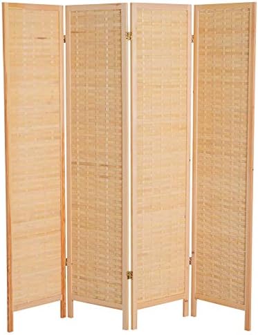 Homco 6’ 4-Panel Bamboo Screen Freestanding Room Divider