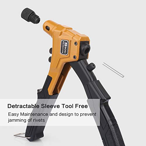 Rivet Gun, One Hand Riveter Kits with 4 Interchangeable Nosepieces, 4 in 1 Rivet Tools with 80pcs Rivets BOSI TOOLS BS304108