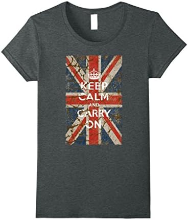 Womens Keep Calm and Carry On with UK Flag Large Dark Heather