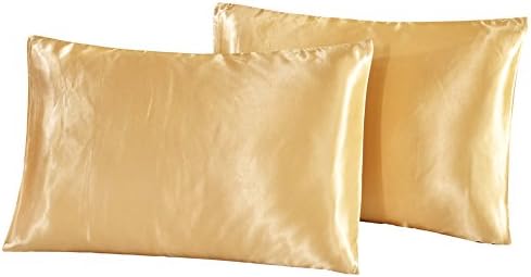 2 Pieces of 300TC Solid Purple Soft Natural Satin Pillowcase, Hypoallergenic,with hidden zipper- Golden Queen Size