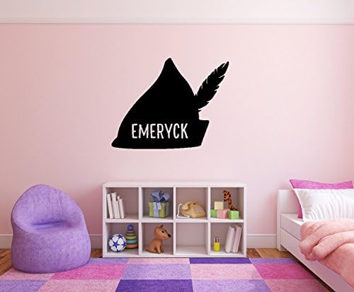 Peter Pan Hat With Feather &amp; Custom Name. Removable Wall Decal Sticker DIY Art Décor for Home Nursery Kids' Girl's Room Decals