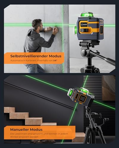 Cross Line Laser, CIGMAN App Intelligent Control, 3 x 360 Degrees, Self-Levelling Laser Spirit Level, with Rechargeable Lithium Battery, Construction Laser, Cross Laser, Green for Indoor Use (CM-S01)